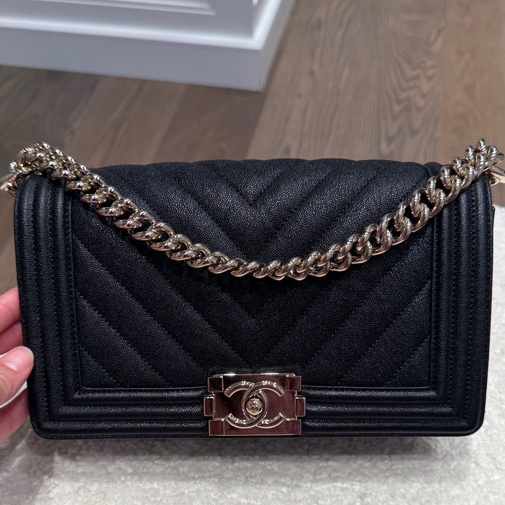 Chanel Black Med Iconic Boy bag with Gold Hardware